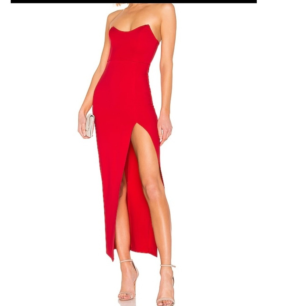 Superdown Red Strapless Maxi Dress Sweetheart High Slit Size M Evening Gown NWT
